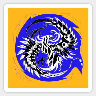 phoenix bird in blue flames ecopop pattern Sticker
